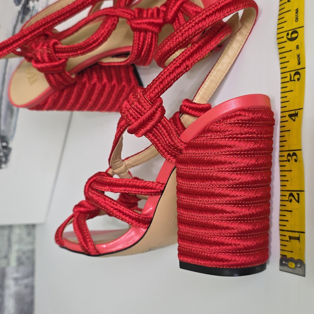 CAbi Tip Toe Red Rope Strappy Block Heel Ankle Strap Sandals Size 7 Style 6012 - Picture 13 of 13